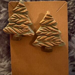 Gold and Green Tree Handmade Polymer Clay Earrings